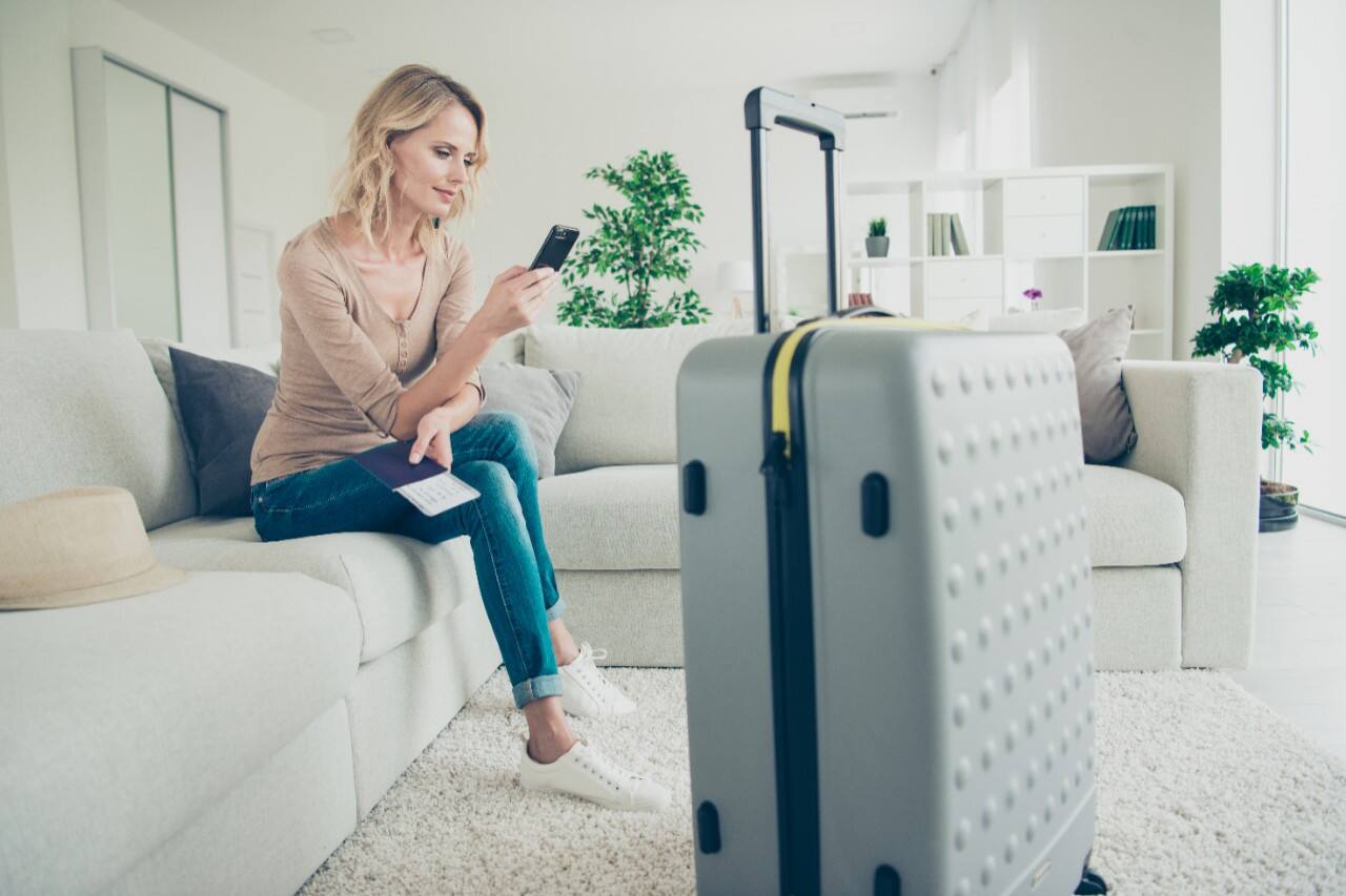 Girl checking in online